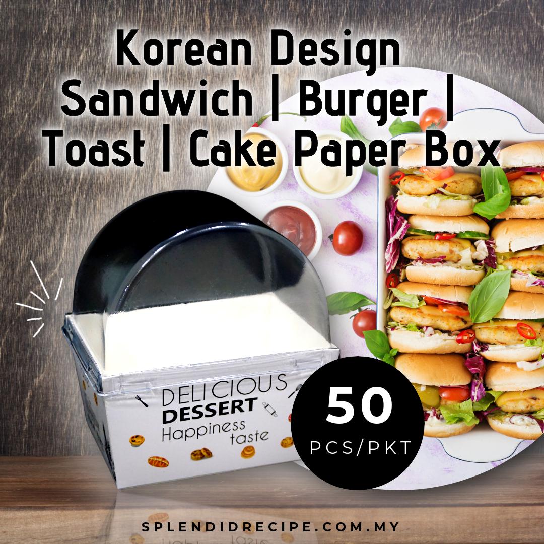 Korean Design Sandwich | Burger | Toast | Cake Paper Box (50 pcs)