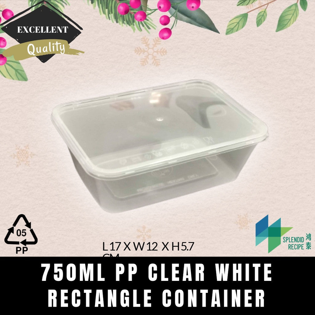 750ml PP Rectangular Container with lid (50 pcs)