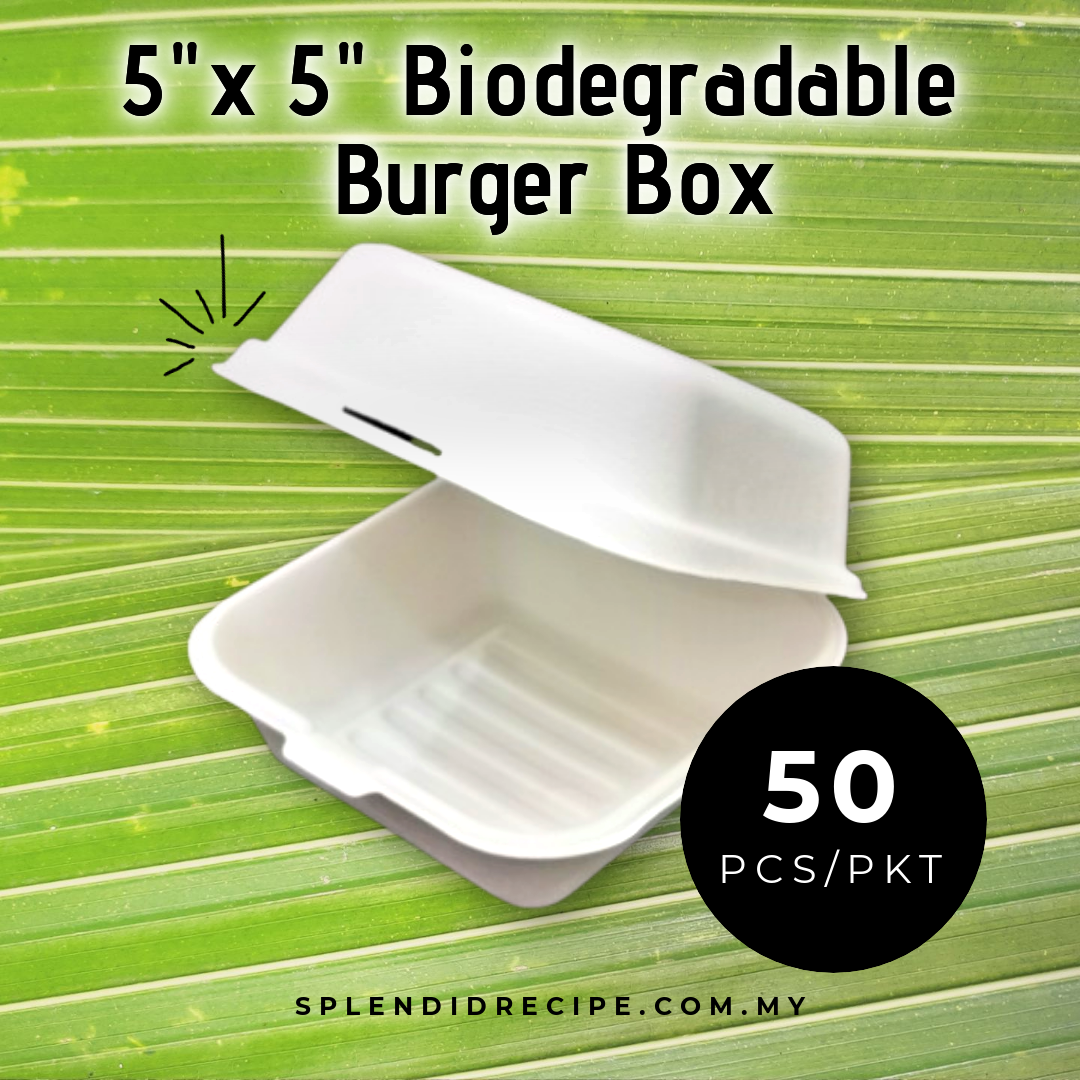 Premium Quality Disposable 5"x5" Biodegradable Burger Box (50 pcs)