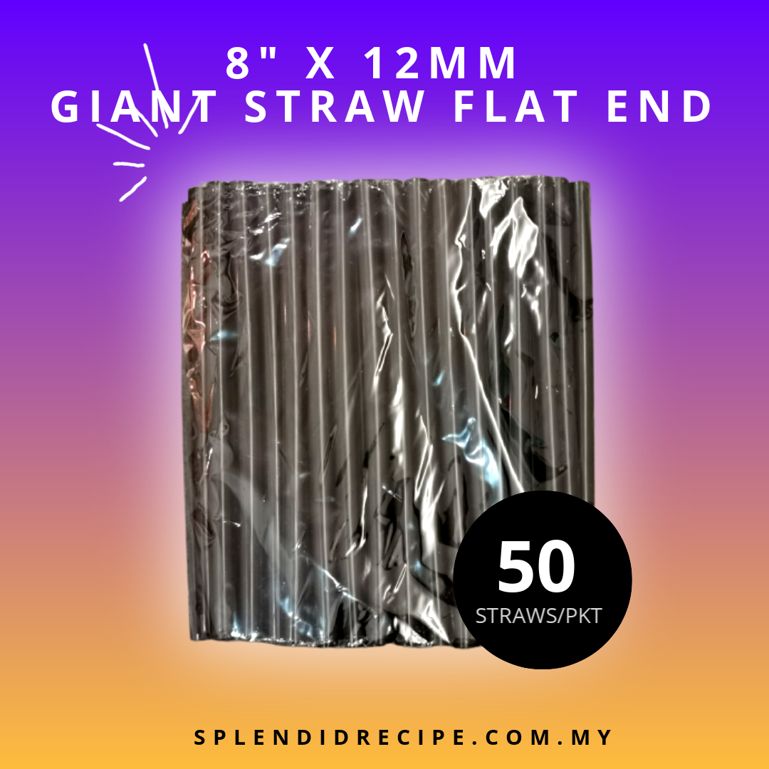 8" x 12mm Giant Straw Flat End | Disposable Plastic Straw (50 straws)