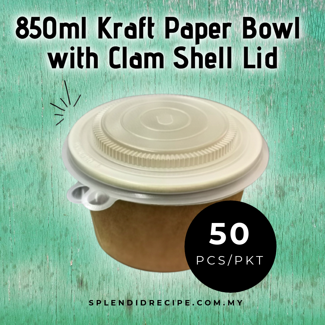 850ml Paper Bowl with Clam Shell Lid (50 pcs)