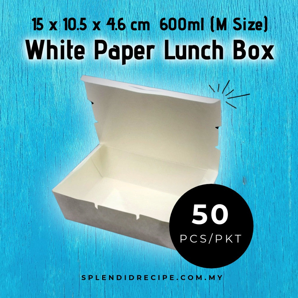 Disposable 600ml White Paper Lunch Box (50pcs)