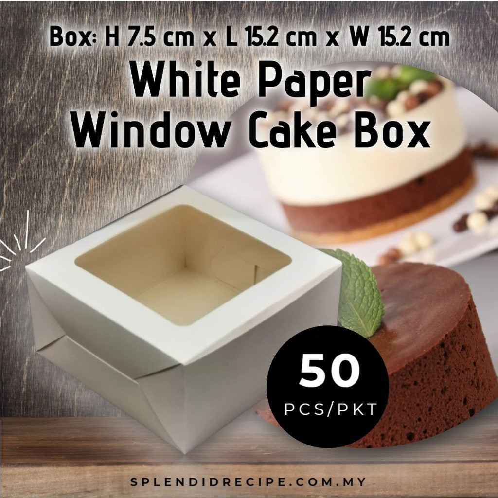 6x6x3 White Paper Window Cake Box (50 pcs/pkt)