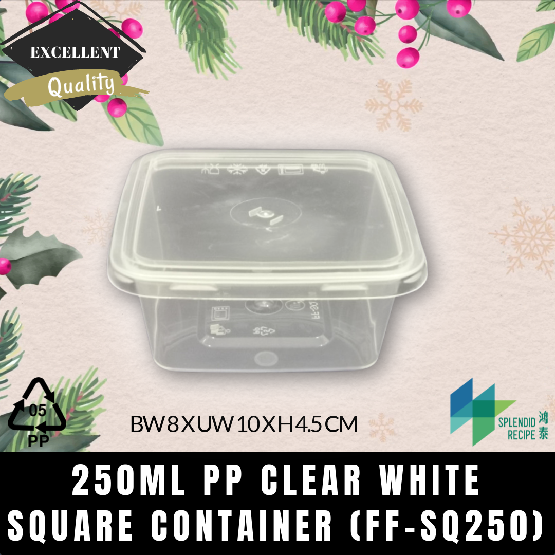 250ml PP Square Container with Lid | FF-SQ250 (50 pcs)