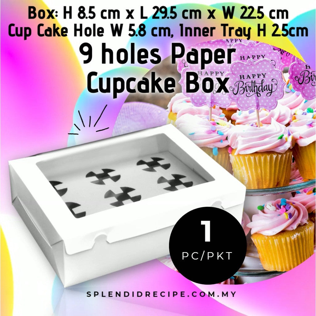9 Hole Paper Cupcake Box with Window (1 pc)