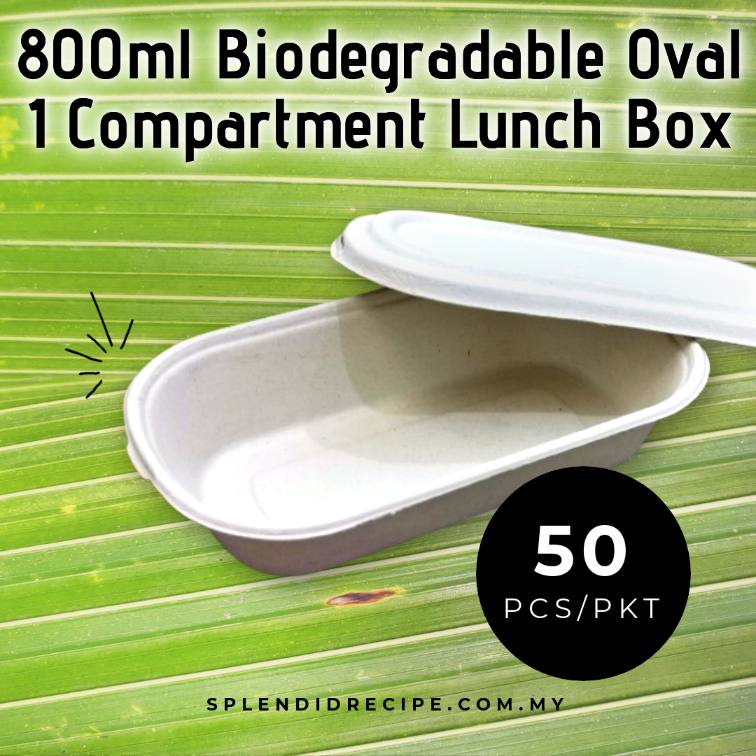 800ml Biodegradable Sugarcane Oval Lunch Box with Lid (50 pcs)