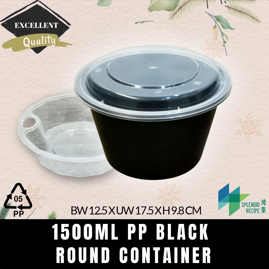 1500ml PP Round Container with Inner & Lid (50 pcs)