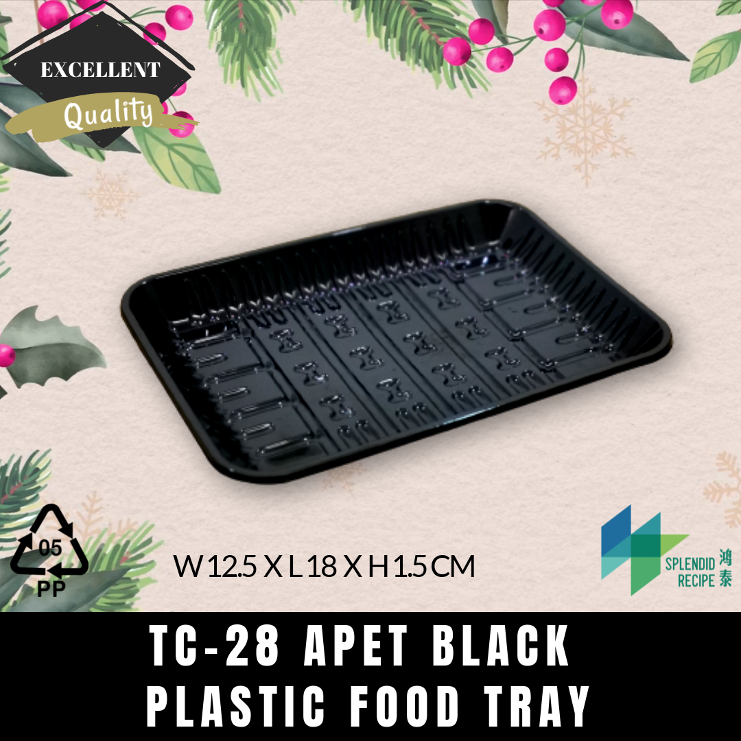 TC-28 APET Black Plastic Food Tray / Fruit, Vegetable Frozen Wrap Tray / Steamboat Tray (100 pcs)