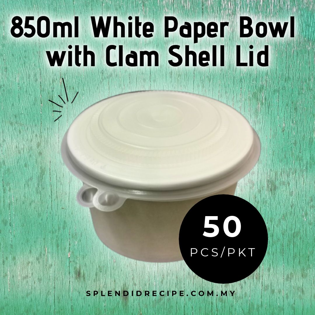 850ml Paper Bowl with Clam Shell Lid (50 pcs)