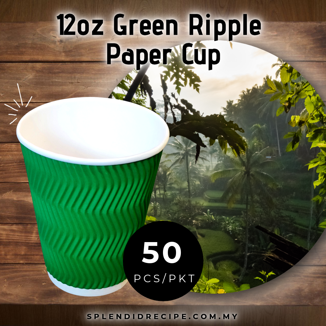 12oz Green Ripple Paper Cup With Double Hole Ear Loop Lid (50 pcs)