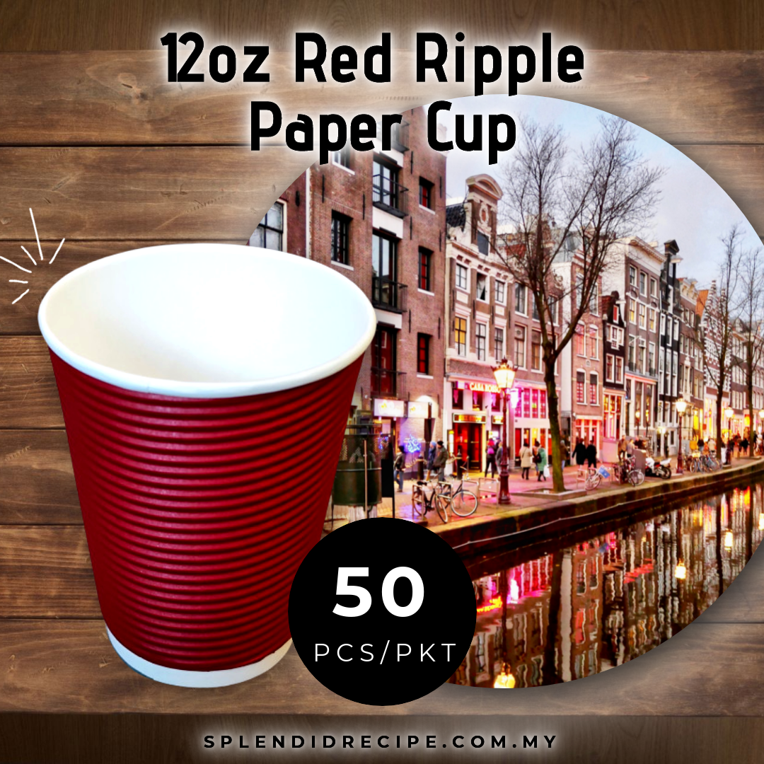 12oz Red Ripple Paper Cup With Double Hole Ear Loop Lid (50 pcs)