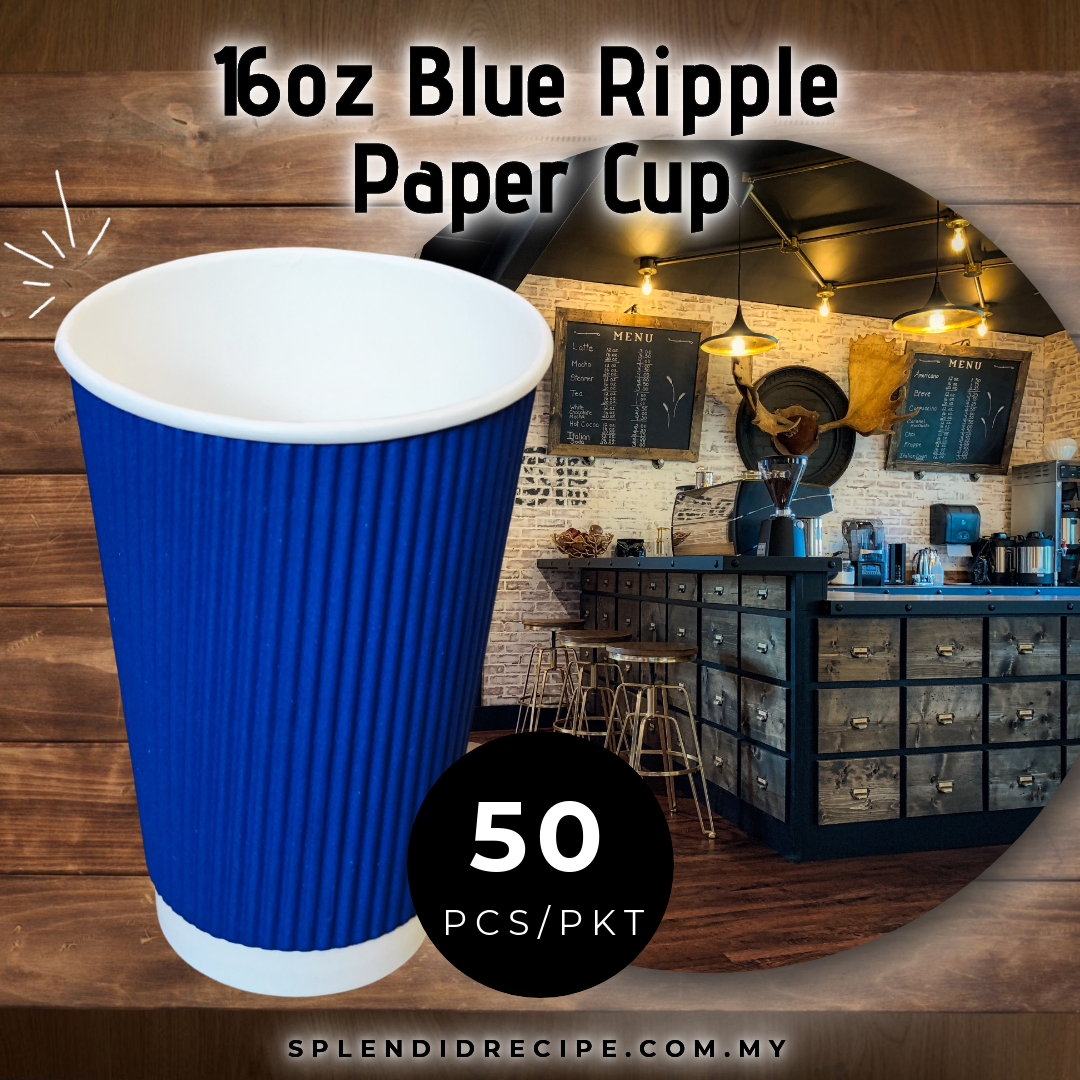 16oz Blue Ripple Paper Cup With Double Hole Ear Loop Lid (50 pcs)