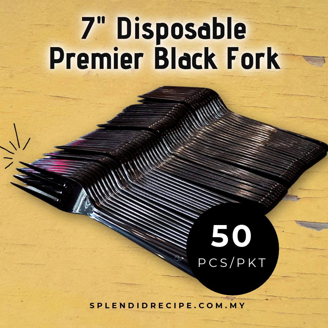 7" Disposable Premier Black Spoon / Fork / Knife (50 pcs)