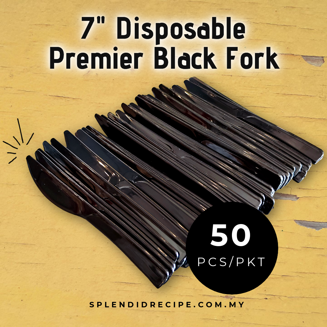 7" Disposable Premier Black Spoon / Fork / Knife (50 pcs)