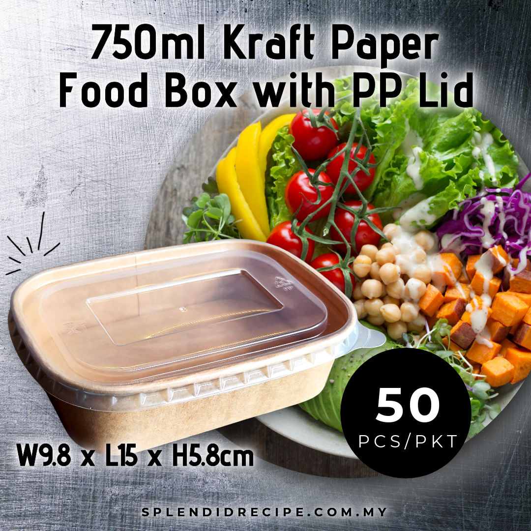 Kraft Paper Food Box with PP/Paper Lid (50pcs)