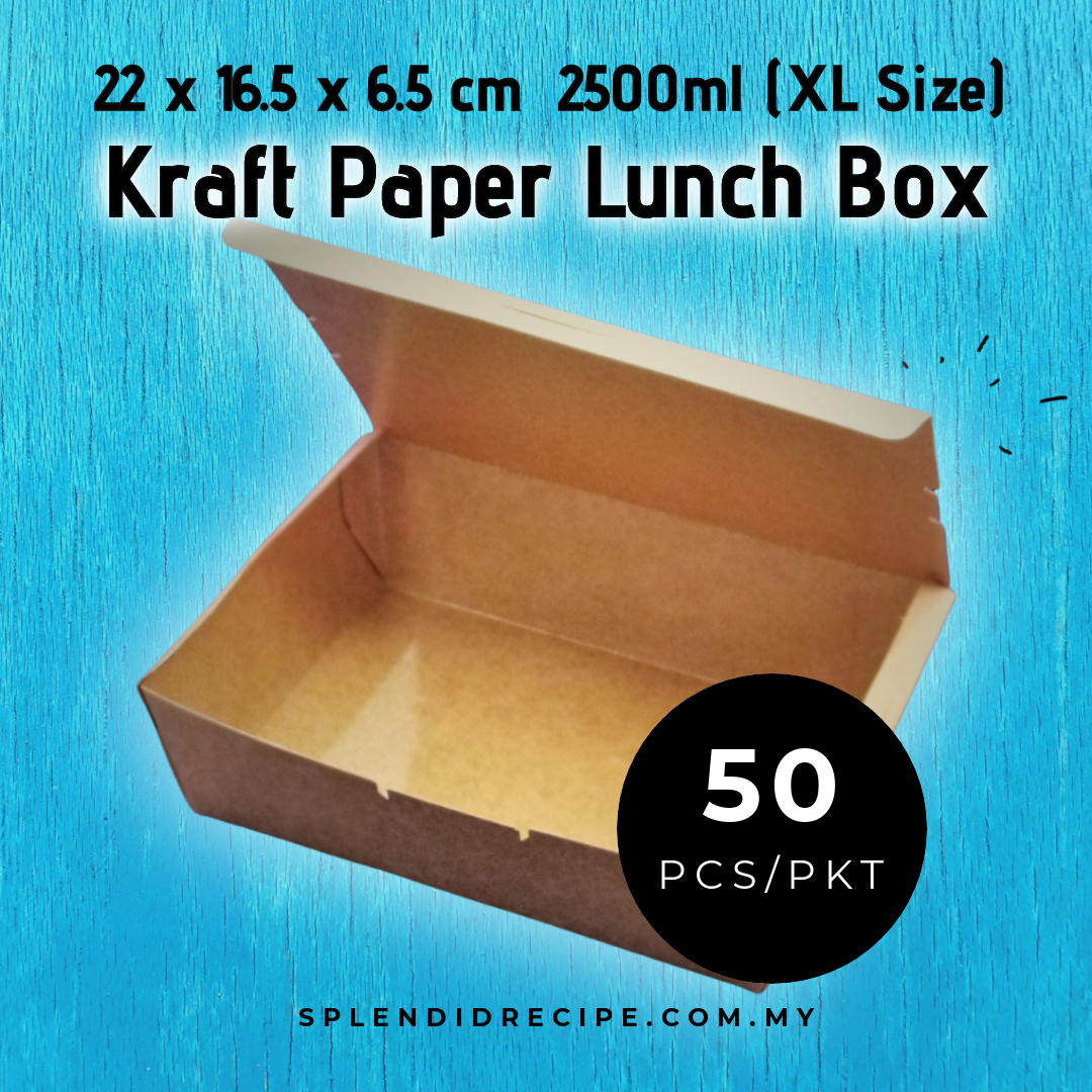Disposable Paper Lunch Box (Brown) Size XL 2500ml (50pcs)