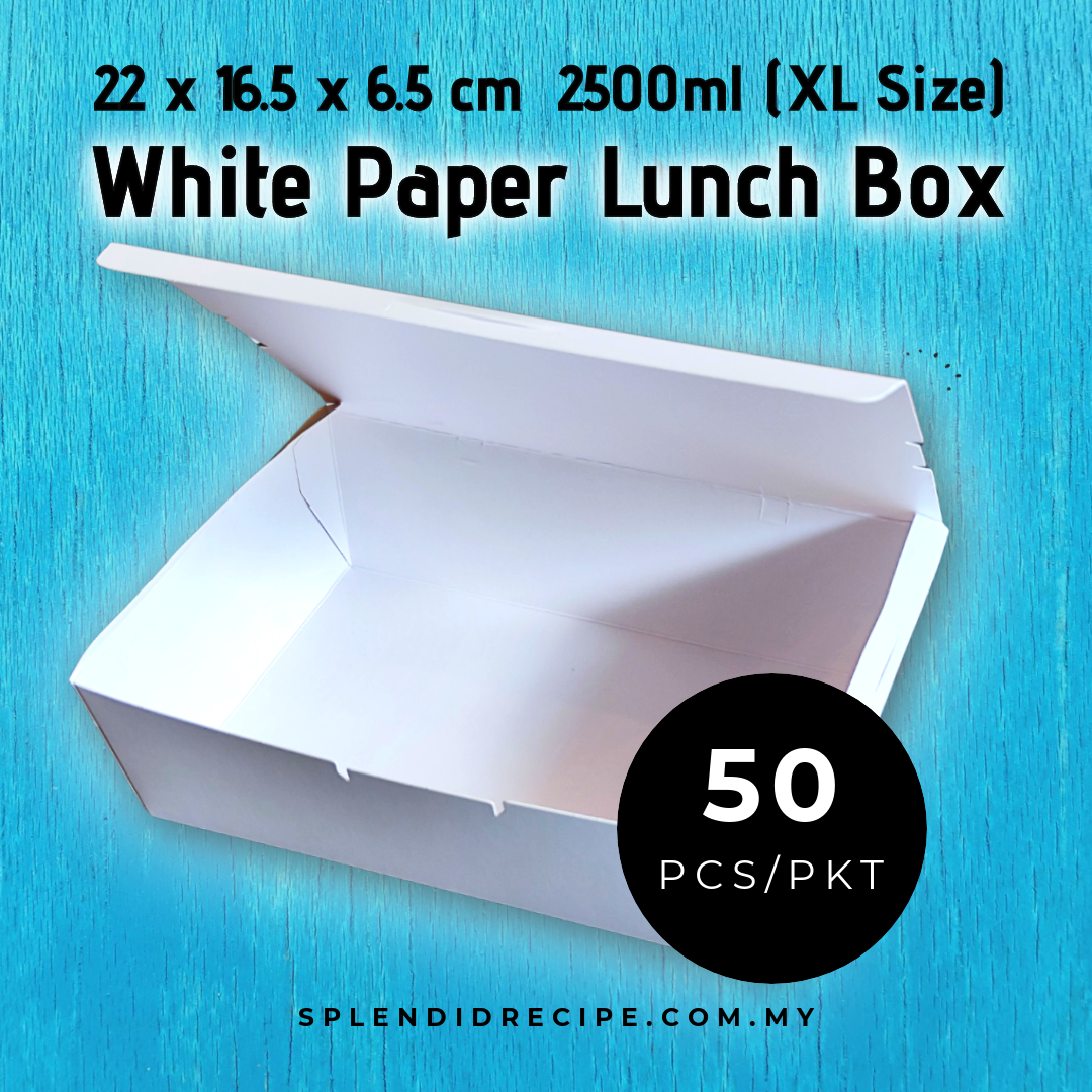 Disposable Paper Lunch Box (White) Size XL 2500ml (50pcs)