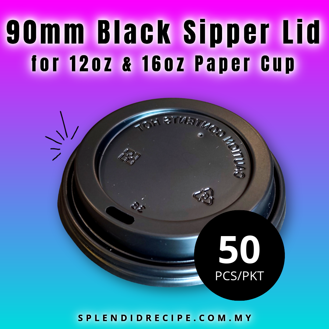 90mm Black Sipper Lid for 12oz/16oz Paper Cup (50pcs/pkt)