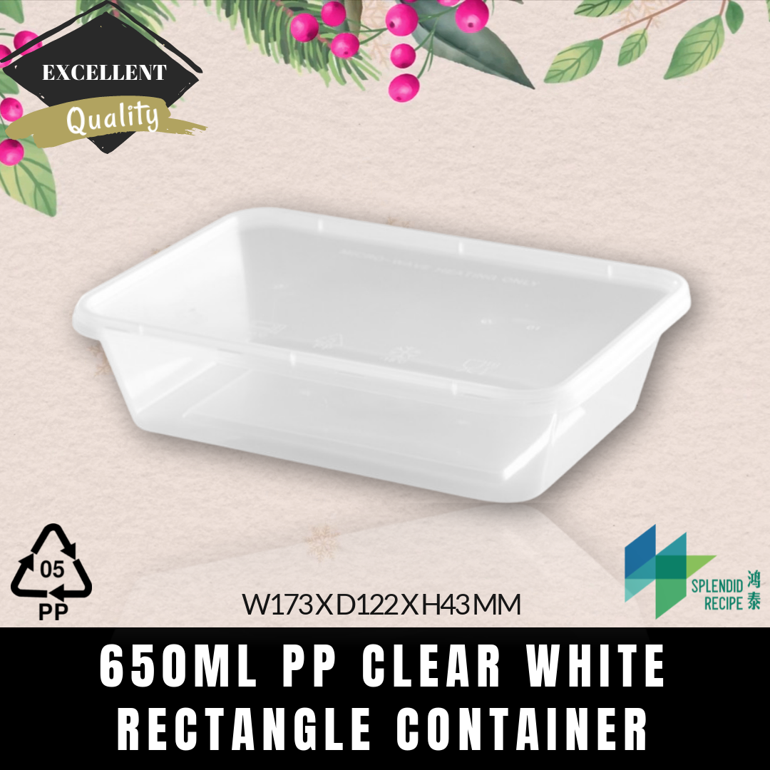 650ml PP Rectangular Container with lid | FR-650 (1 Carton)