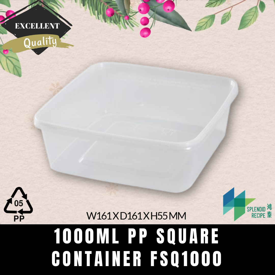 1000ml PP Square Container with lid | FSQ1000 (1 carton)