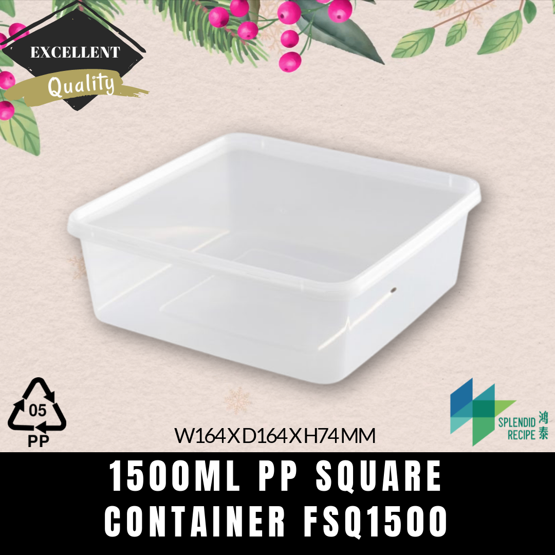 1500ml PP Square Container with lid | FSQ1500 (1 carton)