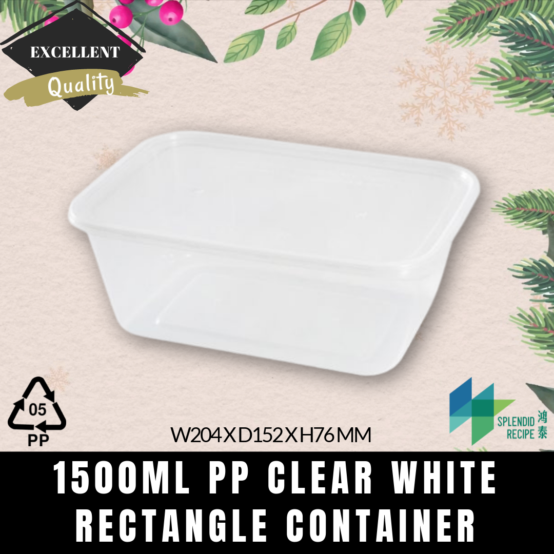 1500ml PP Rectangular Container with lid | RT-1500S (1 carton)