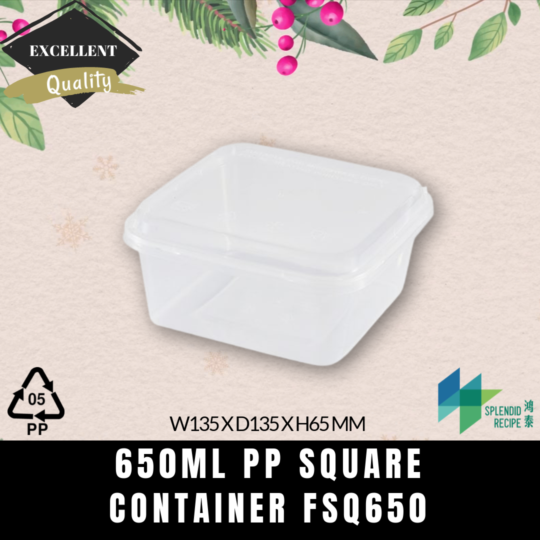 650ml PP Square Container with lid | FSQ650 (1 carton)