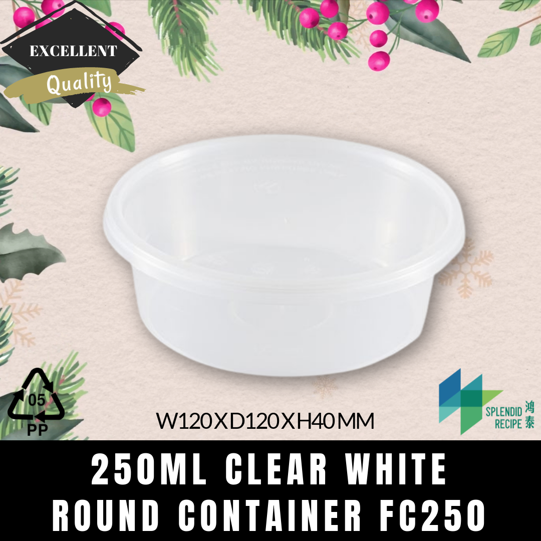 250ml PP Round Container with Lid | FC250 (1 carton)