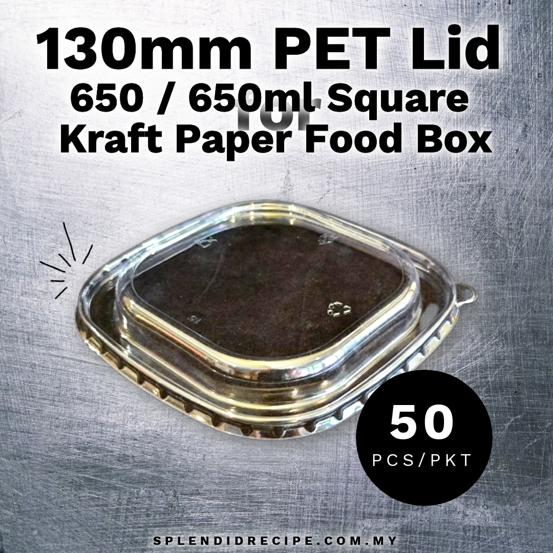 500ml Square Kraft Paper Food Box with PET Lid (50pcs)