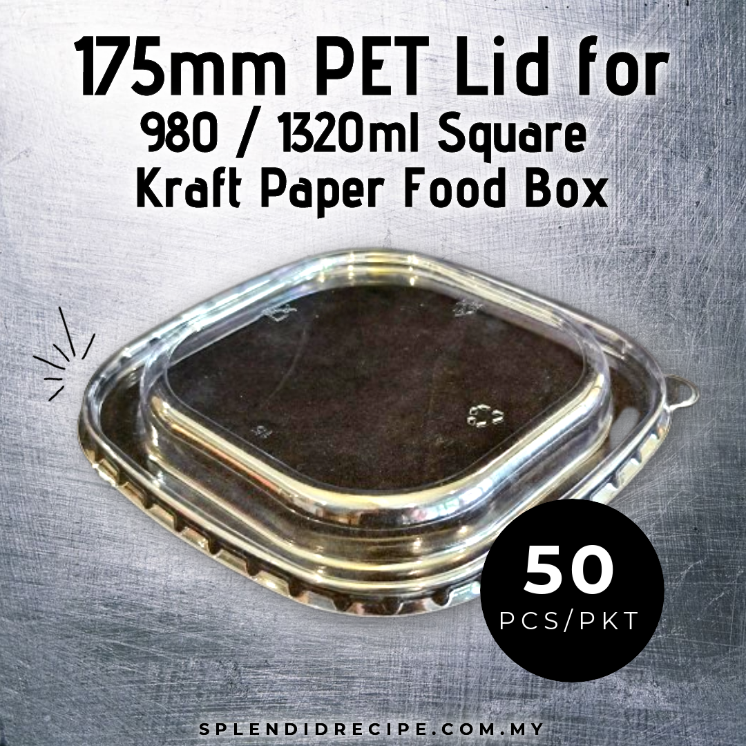 1320ml Square Kraft Paper Food Box with PET Lid (50pcs)