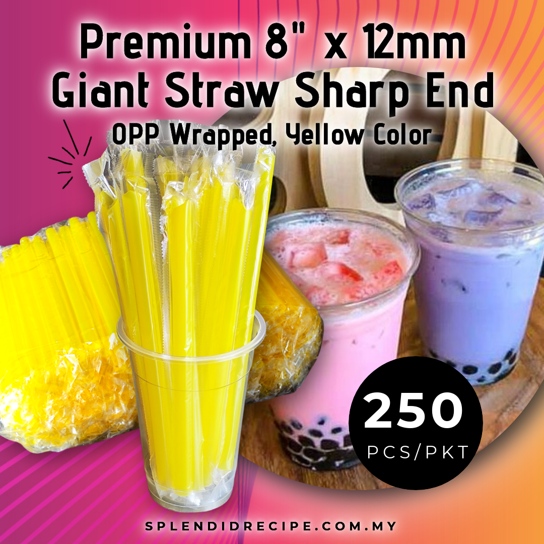8" x 12mm Giant Straw Sharp End OPP Wrapped Individual Pack