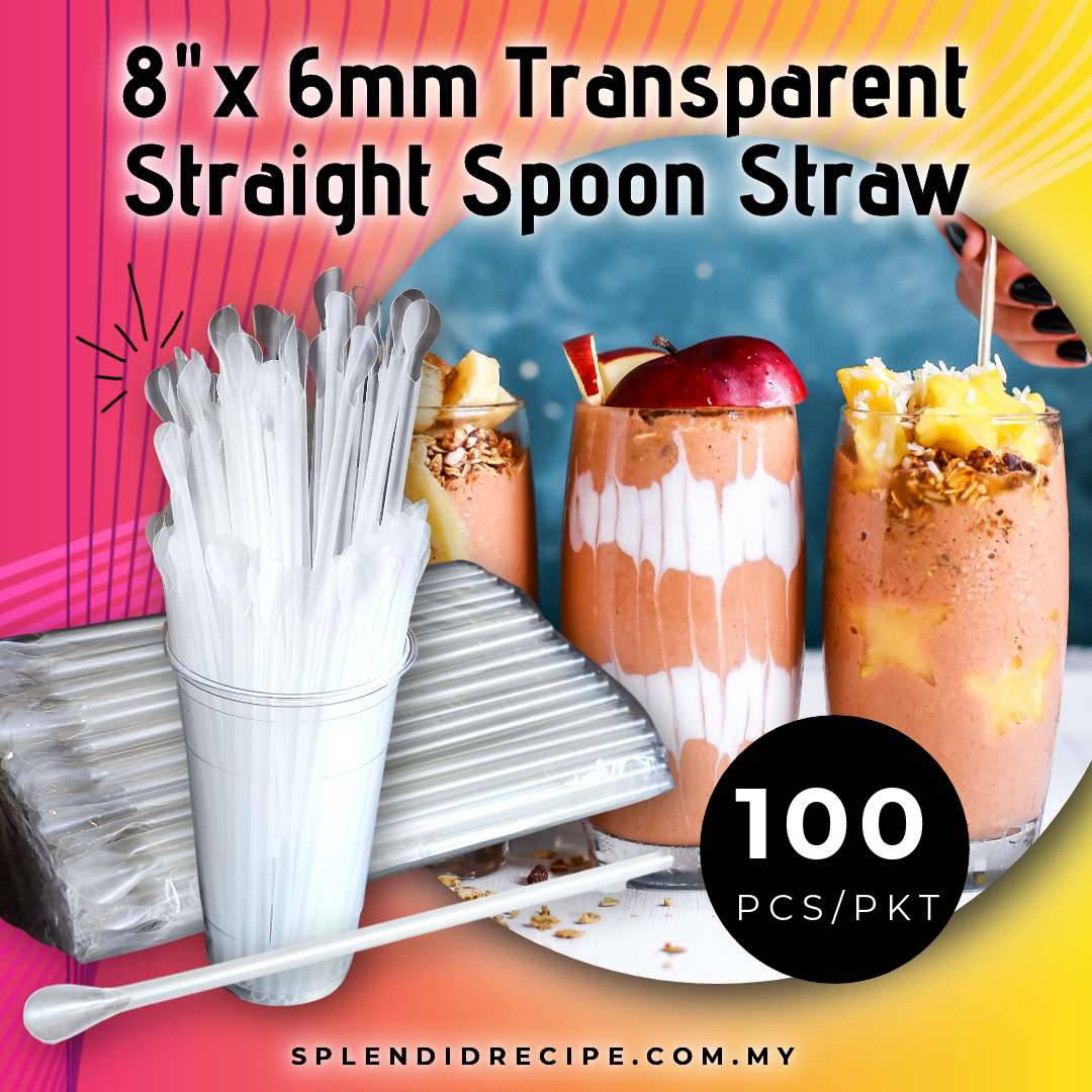 8" x 6mm Transparent Straight Spoon Straw (100 straws + -)