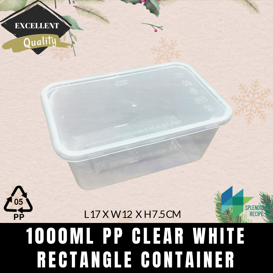 1000ml PP Rectangular Container with lid | FR-1000 (1 carton)
