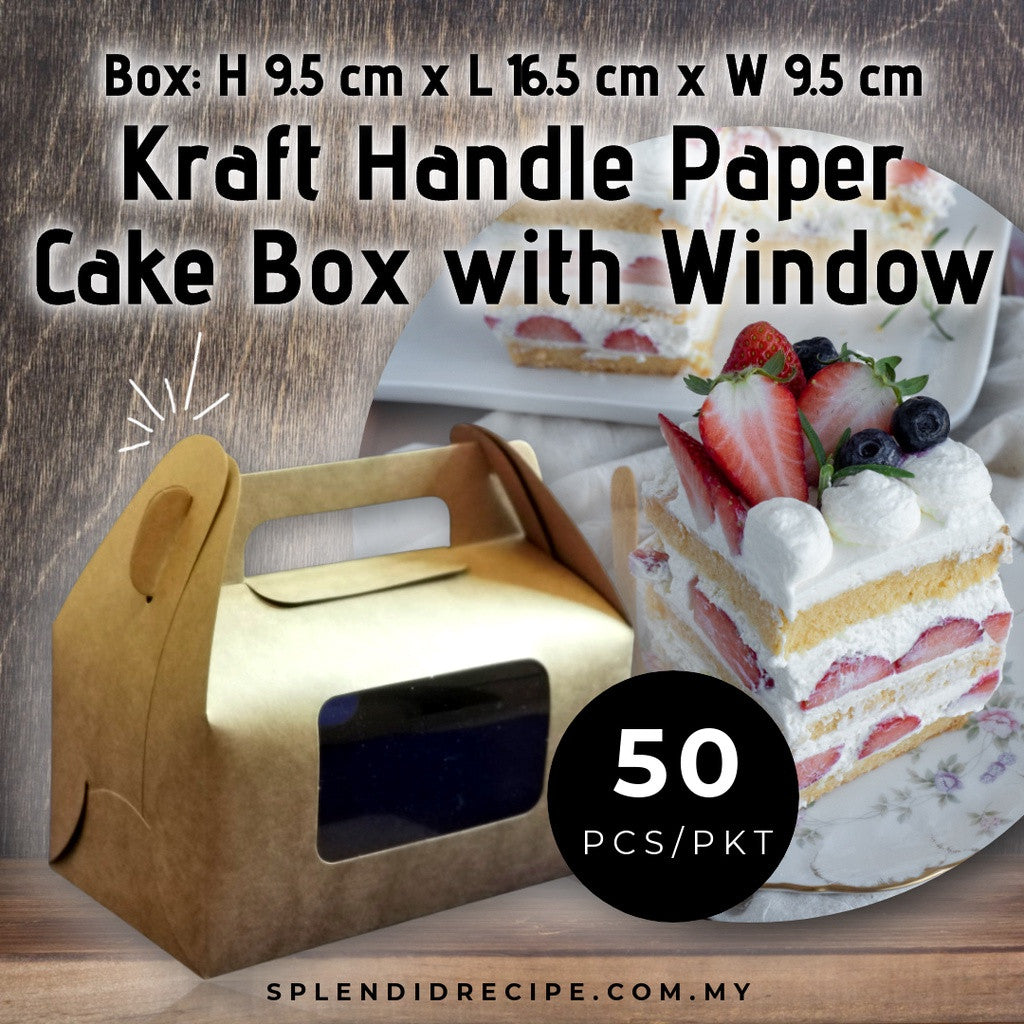 Kraft Handle Paper Cake Box with Window (50 pcs/pkt)