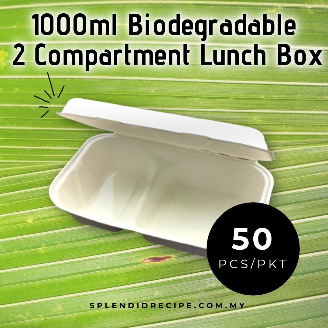 1000ml Biodegradable 2 Compartment Lunch Box (50 pcs)