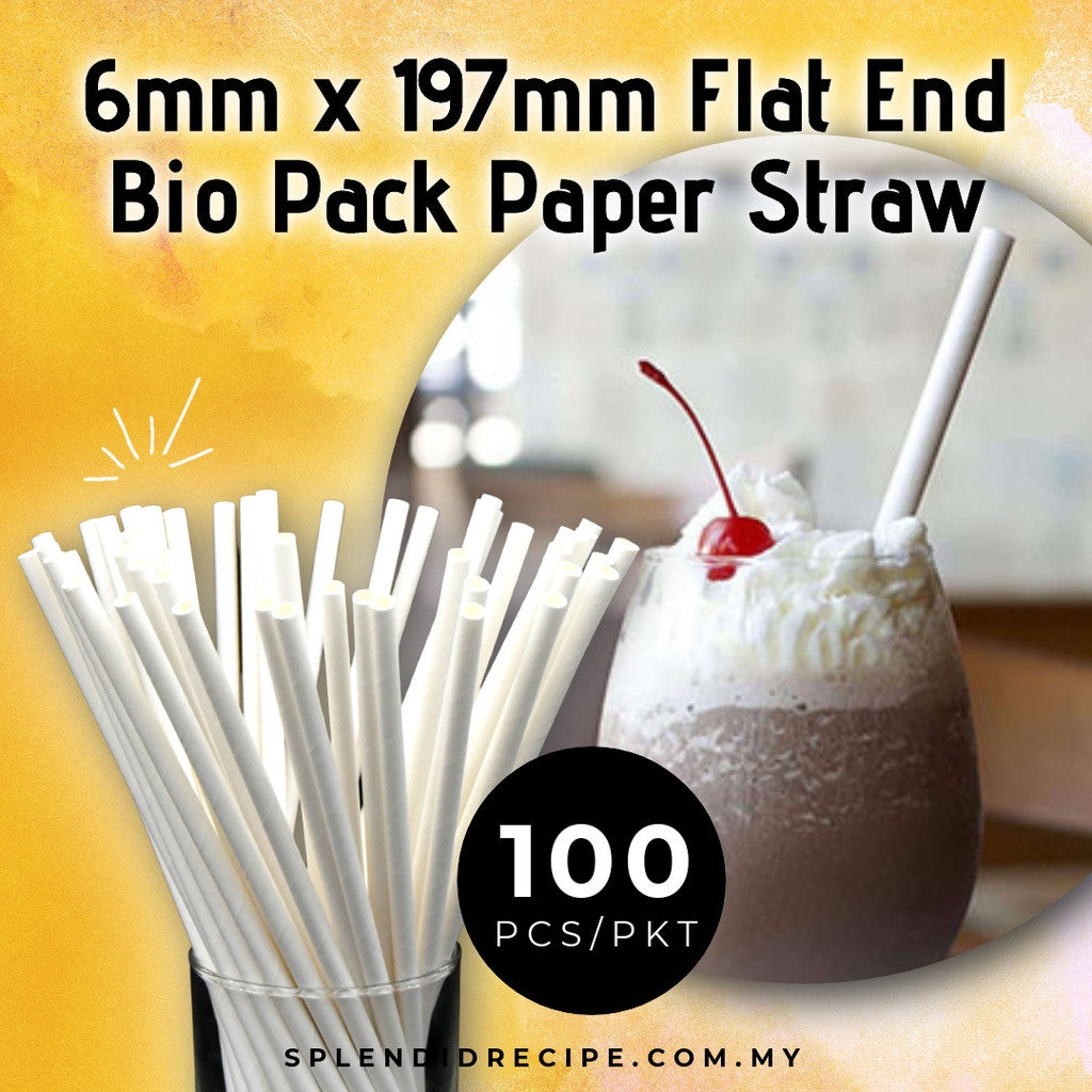6mm x 197mm Flat End Bio Pack Paper Straw (100 pcs)
