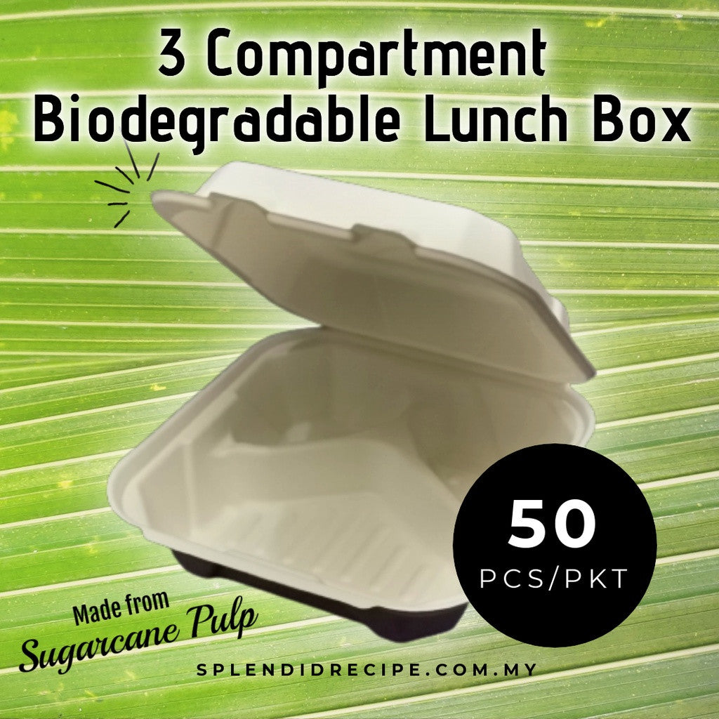 3 Compartment Sugarcane Pulp Lunchbox (50 pcs)