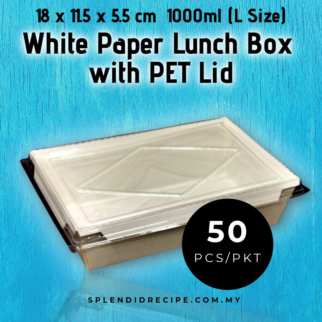 Disposable 1000ml White Paper Lunch Box with PET Lid (50pcs)