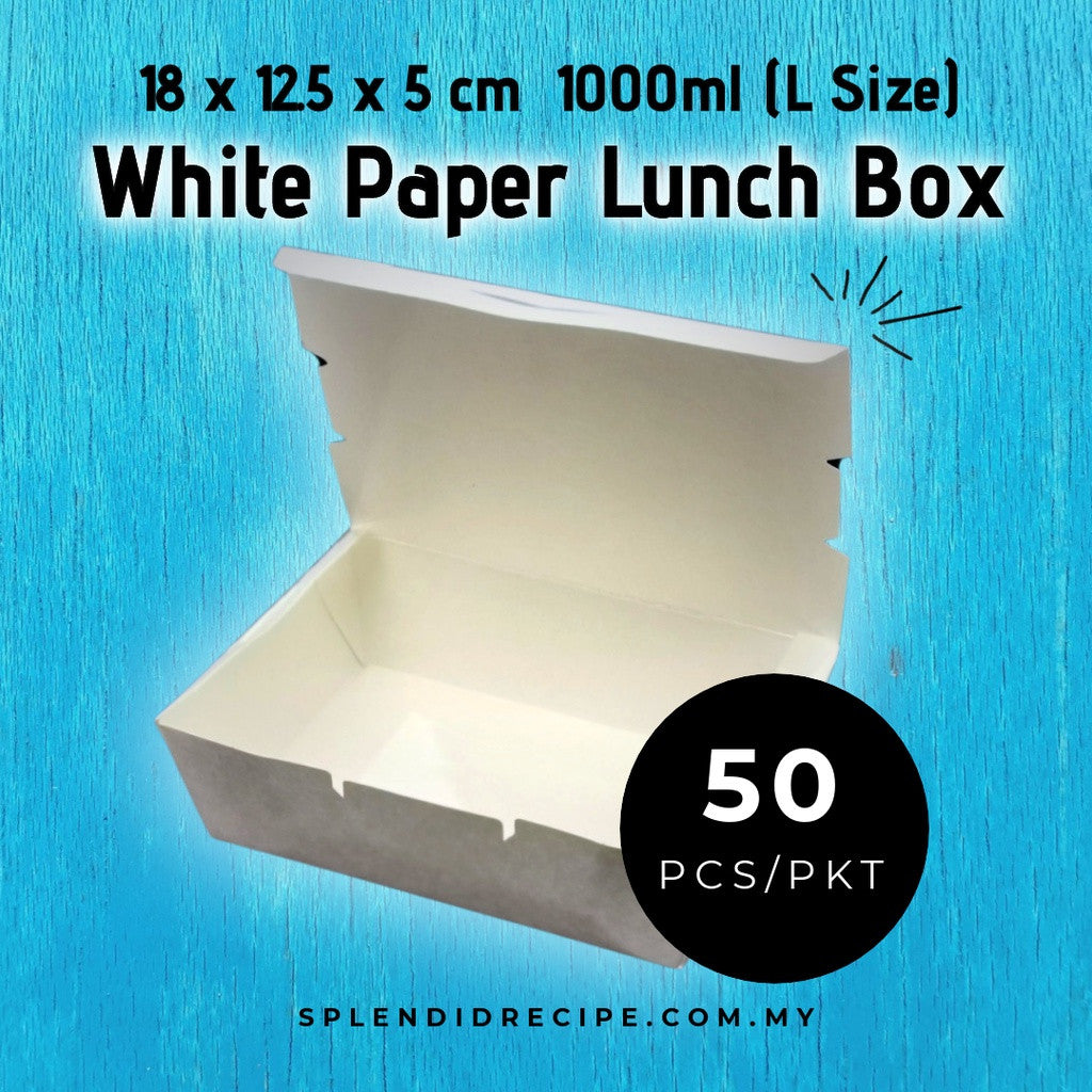 Disposable 1000ml White Paper Lunch Box (50pcs)