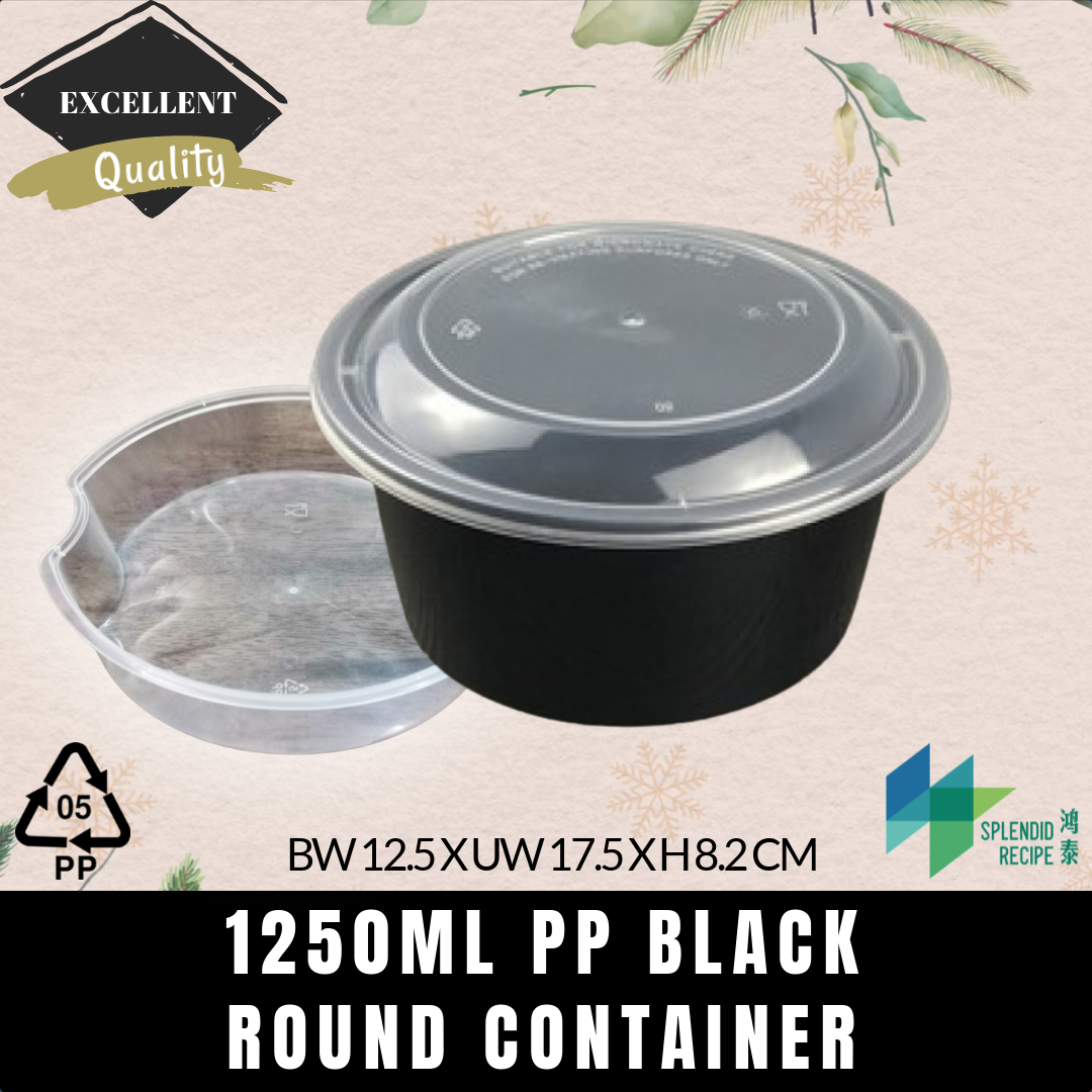 1250ml PP Round Container with Inner & Lid (50 pcs)