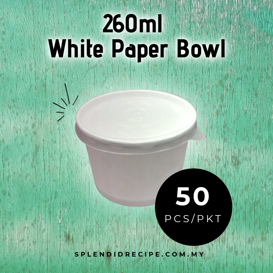 260ml White Paper Bowl with Lid (50 pcs)
