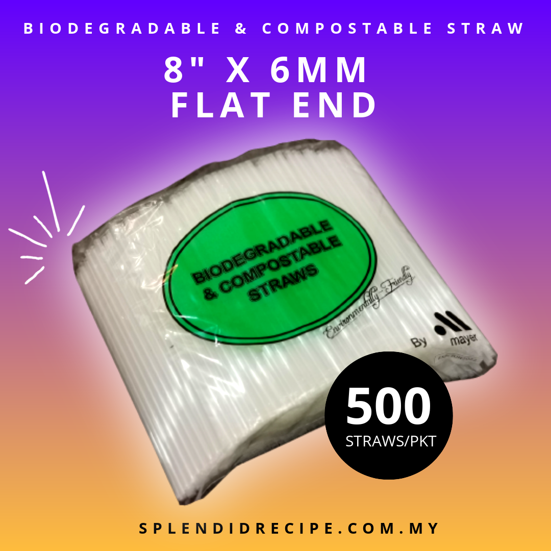 8" x 6mm Biodegradable & Compostable Flat End Straw (500 straws)