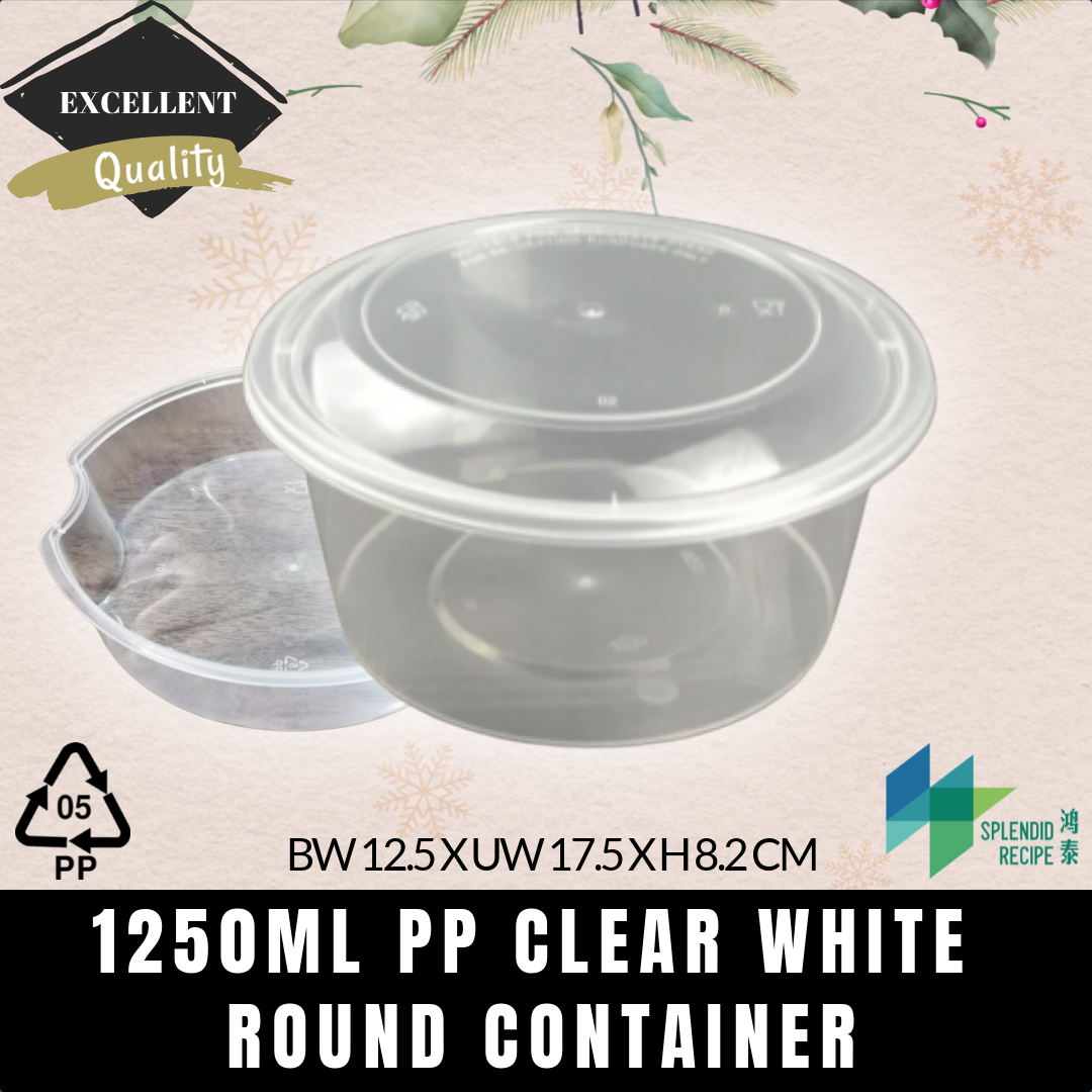 1250ml PP Round Container with Inner & Lid (50 pcs)