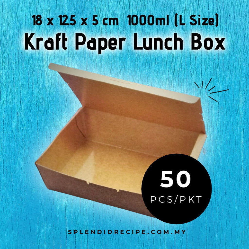 Disposable 1000ml Kraft Paper Lunch Box (50pcs)