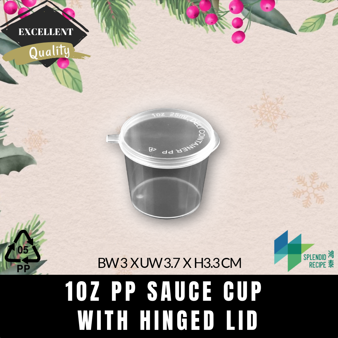1oz PP Sauce Cup with Hinged Lid (50 pcs)