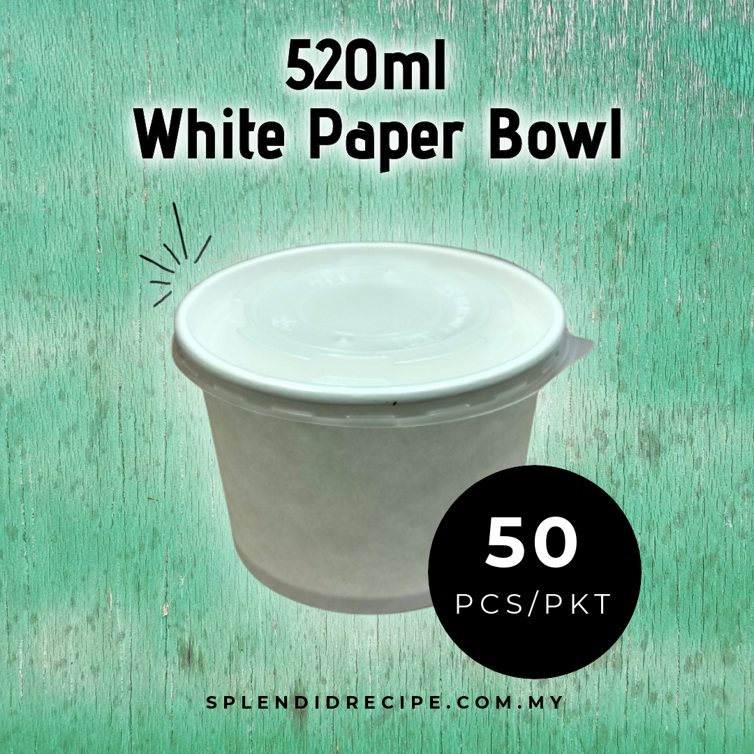 520ml White Paper Bowl with Lid (50 pcs)