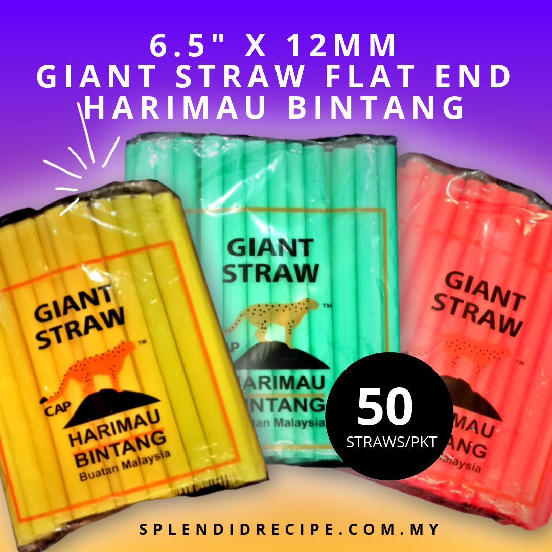 6.5" x 12mm Giant Straw Flat End | Disposable Plastic Straw (50 straws)
