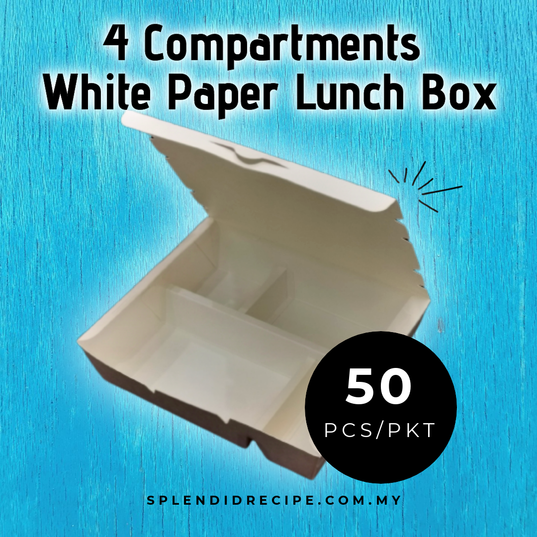 Premium Quality 4 Compartments Paper Lunch Box (50 pcs)