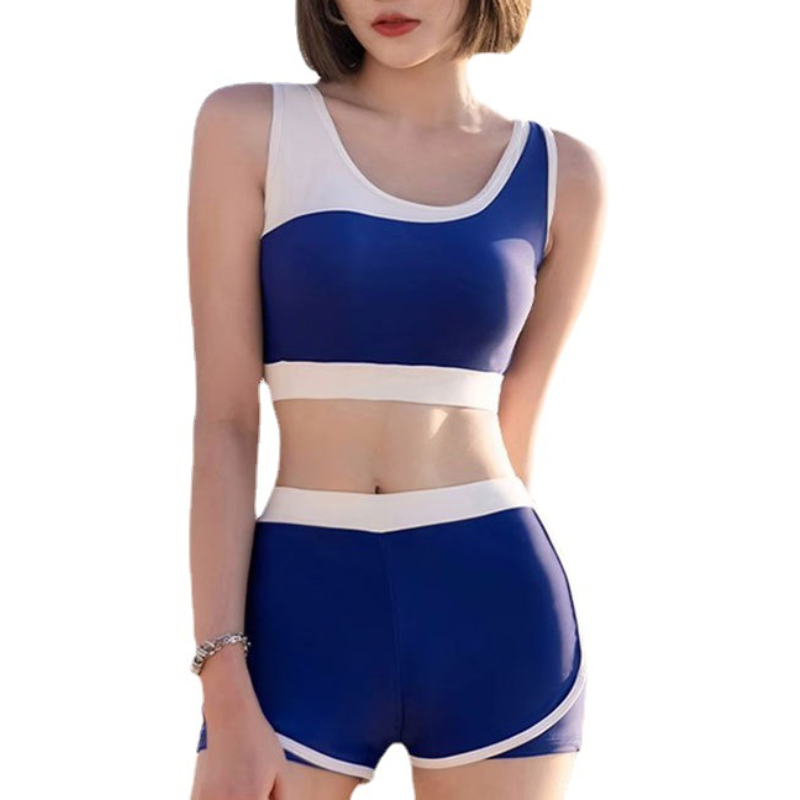 保守顯瘦遮肚海邊防曬平角三件套運動分體泳裝