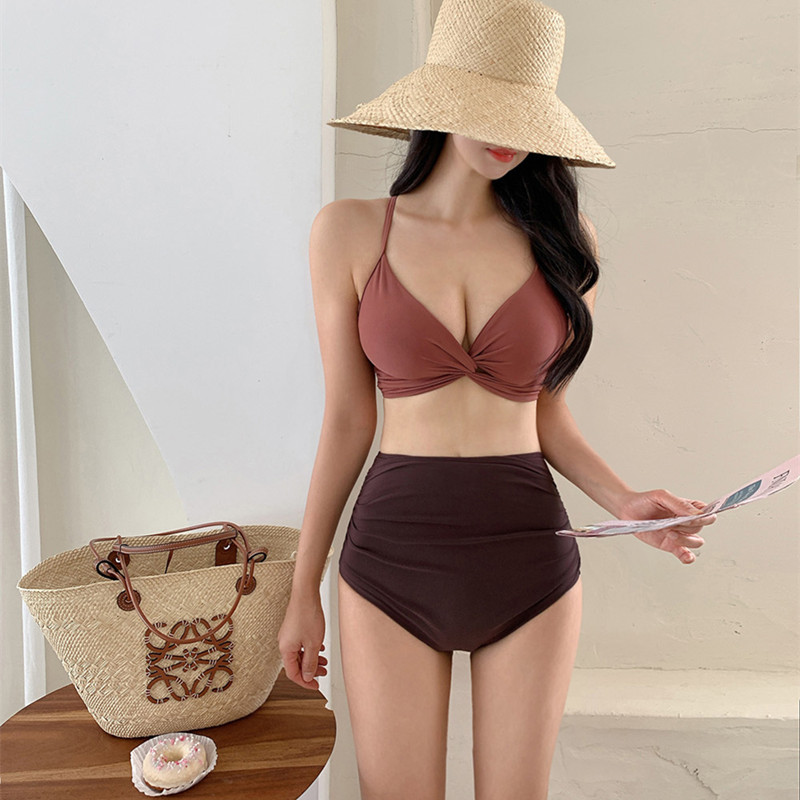 時尚超美攏胸露背高腰遮肚顯瘦分體泳衣